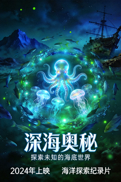 纪录片《深海奥秘》海报，展现神秘深海生物与景观