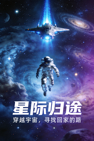 科幻电影《星际归途》海报，宇航员在浩瀚星海中航行